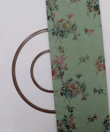 olive drab and grey floral foil print modal chanderi fabric b124 5704